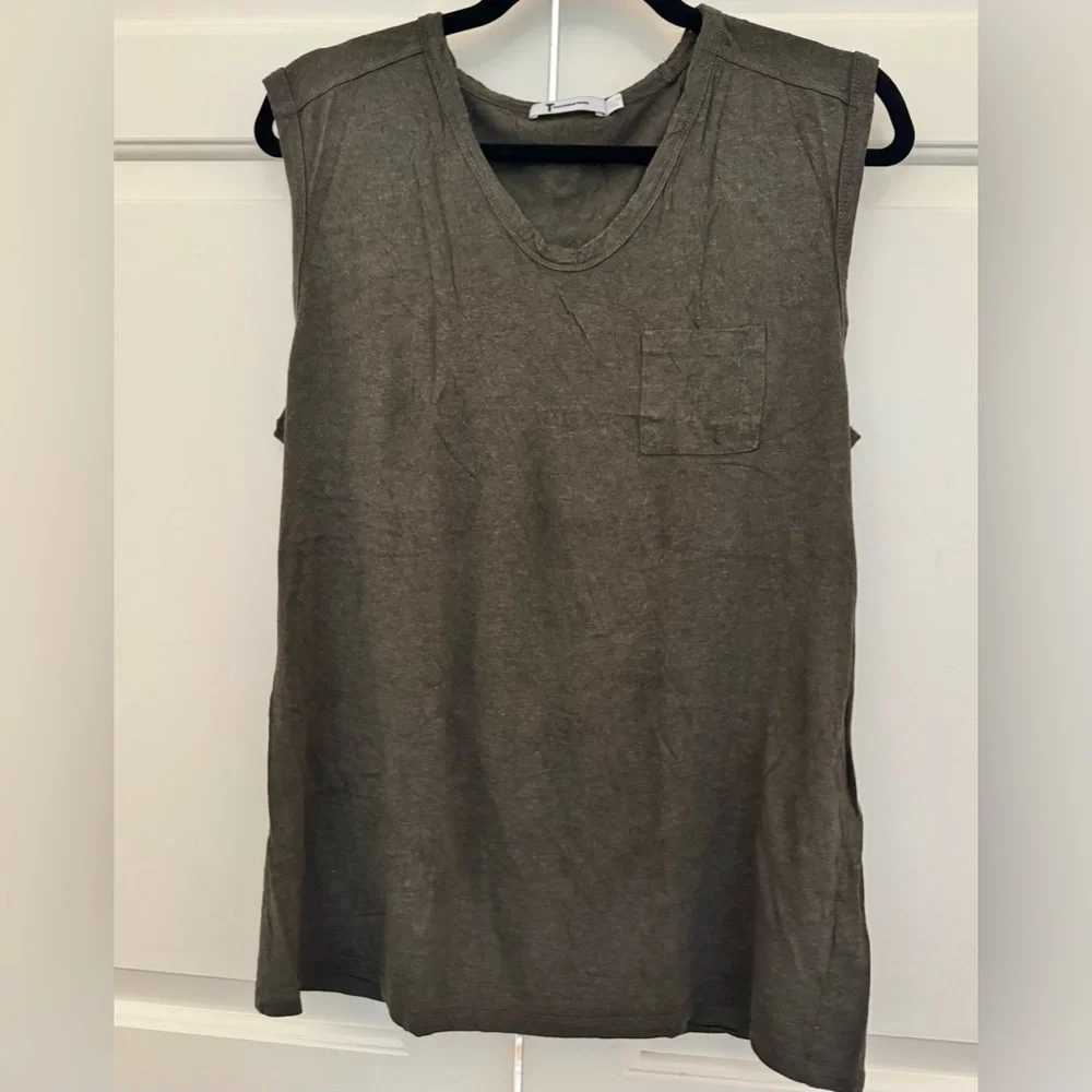 Alexander Wang Sz L Olive Green Sleeveless Relaxed Fit Tank Top
